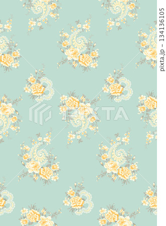 Assorted floral geometric and heart pattern panel designs in soft pastel colors 134136105