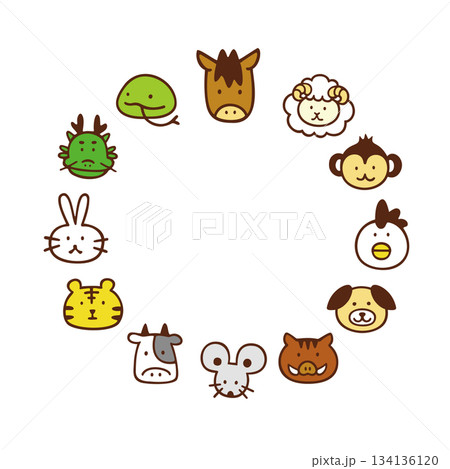 かわいい干支動物のフレームイラスト 134136120