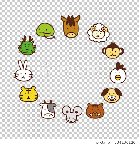 かわいい干支動物のフレームイラスト 134136120