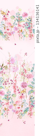 Assorted floral geometric and heart pattern panel designs in soft pastel colors 134136141