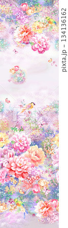 Assorted floral geometric and heart pattern panel designs in soft pastel colors 134136162