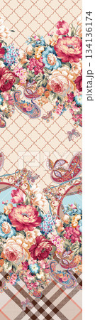 Assorted floral geometric and heart pattern panel designs in soft pastel colors 134136174