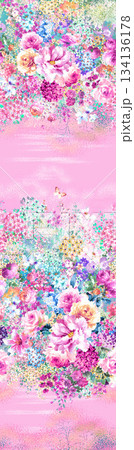 Assorted floral geometric and heart pattern panel designs in soft pastel colors 134136178