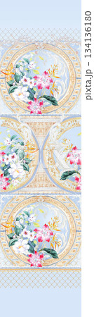 Assorted floral geometric and heart pattern panel designs in soft pastel colors 134136180