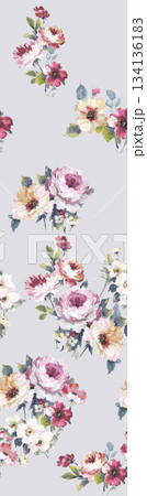 Assorted floral geometric and heart pattern panel designs in soft pastel colors 134136183