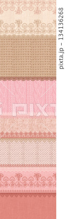 Assorted floral geometric and heart pattern panel designs in soft pastel colors 134136268