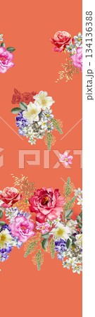 Assorted floral geometric and heart pattern panel designs in soft pastel colors 134136388