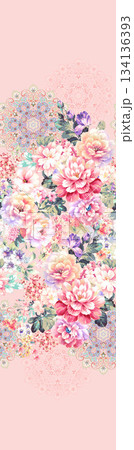 Assorted floral geometric and heart pattern panel designs in soft pastel colors Assorted floral geometric and heart pattern panel designs in soft pastel colors 134136393
