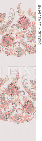 Assorted floral geometric and heart pattern panel designs in soft pastel colors 134136449