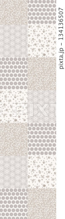Assorted floral geometric and heart pattern panel designs in soft pastel colors 134136507