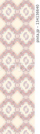 Assorted floral geometric and heart pattern panel designs in soft pastel colors 134136640