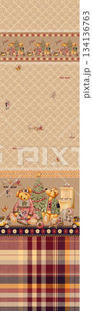 Assorted floral geometric and heart pattern panel designs in soft pastel colors 134136763