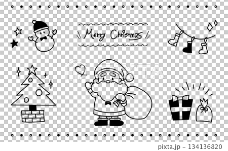 クリスマスのかわいい手描きのイラスト素材セット Christmas クリスマスのかわいい手描きのイラスト素材セット Christmas 134136820