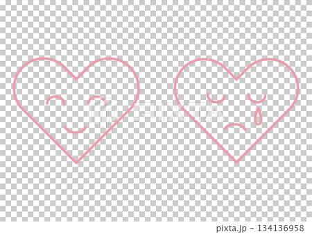 Heart icons that express emotions (smiling and crying faces) - symbols of joy and sadness 134136958