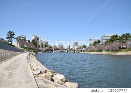 Urban cuty in winter / 冬の快晴の朝に川岸から市街地区域を眺め見るお散歩風景 Urban cuty in winter / 冬の快晴の朝に川岸から市街地区域を眺め見るお散歩風景 134137775