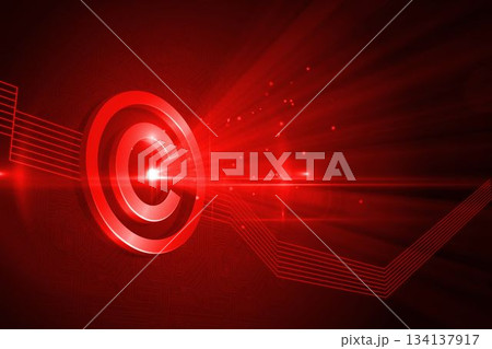 Shiny red copyright icon on black background 134137917