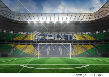 Vast football stadium with goal 134138006