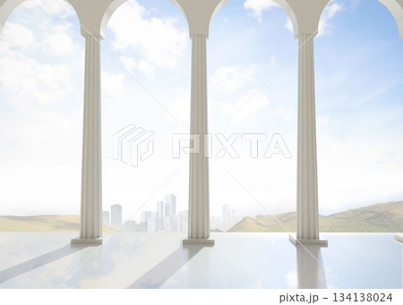 Digitally generated bright room with columns 134138024