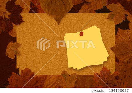 Autumn leaves with yellow note 134138037