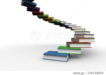 Colorful books are forming curved staircase in minimalist design above white background, copy space 134138059