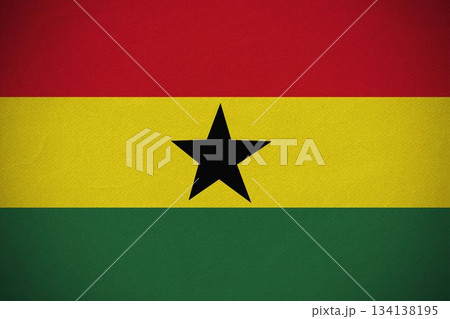 Ghana flag is showing tricolor and black star in flat design, on transparent background 134138195