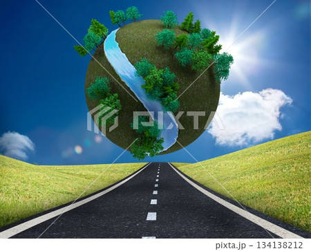 Futuristic earth floating in sky Futuristic earth floating in sky 134138212