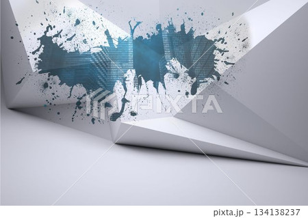 Splash on wall revealing technology graphic 134138237