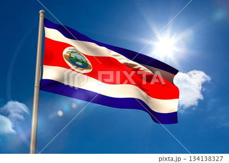 Costa rica national flag on blue sky background Costa rica national flag on blue sky background 134138327