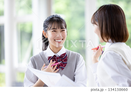 友達と勉強する高校生 友達と勉強する高校生 134138660
