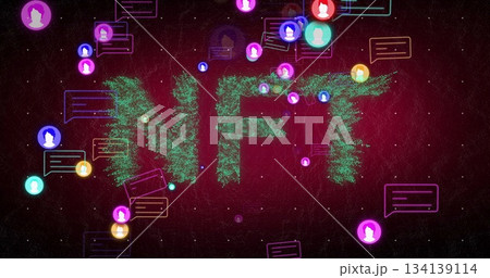 Forming green particle NFT text glowing in digital space, with neon UI elements and glowing flecks Forming green particle NFT text glowing in digital space, with neon UI elements and glowing flecks 134139114