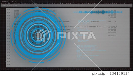 Displaying concentric HUD graphic on terminal interface, showing columns, waveform and ruler scales 134139134