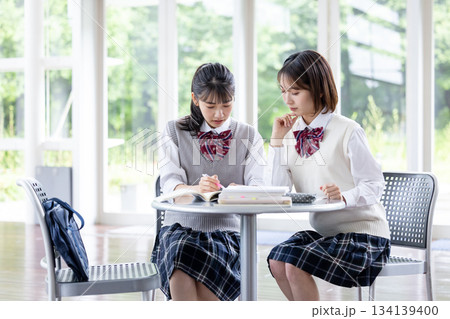 友達と勉強する高校生 134139400