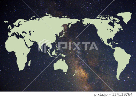 星空(天の川)に世界地図 合成 星空(天の川)に世界地図 合成 134139764