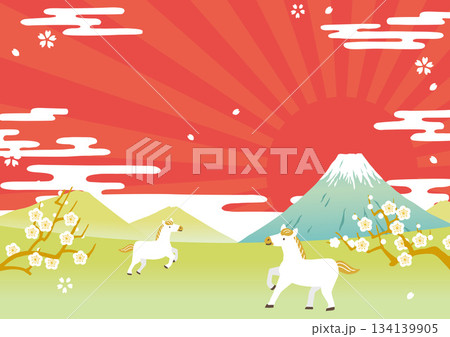 午年背景イラスト 白馬と富士山 午年背景イラスト 白馬と富士山 134139905