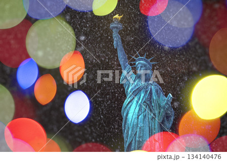 The Statue of Liberty with snow falling in the background at Christmas The Statue of Liberty with snow falling in the background at Christmas 134140476