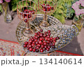 Cherries in large golden dishes Chic serving of dishes. Fruit 134140614
