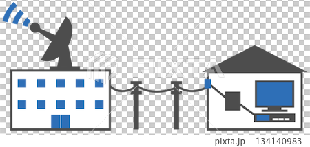 圖片素材展示了簡單的有線電視系統，它將有線電視公司連接到您家的電視機。 134140983