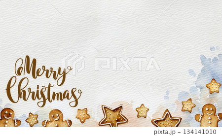 Merry Christmas Greeting Card with Watercolor Border 134141010