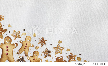 Merry Christmas Greeting Card with Watercolor Border 134141011