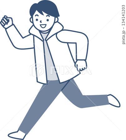 冬の上着を着て走る笑顔の男の子 134141203