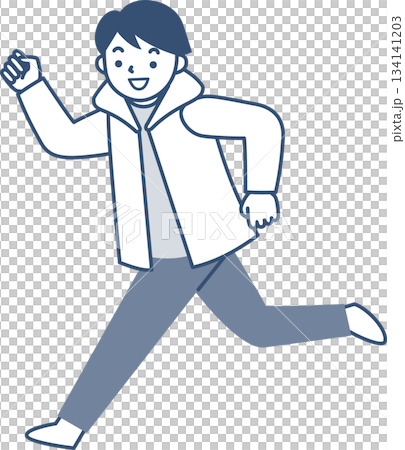 冬の上着を着て走る笑顔の男の子 134141203