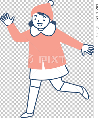 Smiling girl running in winter jacket Smiling girl running in winter jacket 134141204