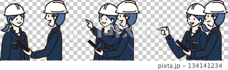 戴著白色安全帽的工人正在聽講解 戴著白色安全帽的工人正在聽講解 134141234