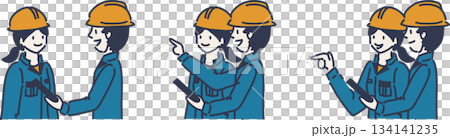 説明を受ける作業員　黄色のヘルメット 134141235