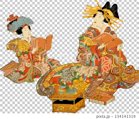 Woman and girl reading a book Woman and girl reading a book 134141319