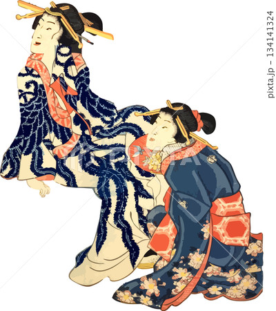 夕涼みをする遊女たち 134141324