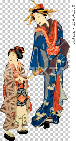 少女和妓女們帶著裝飾品和燈籠 134141330