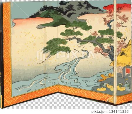 A vividly painted folding screen A vividly painted folding screen 134141333