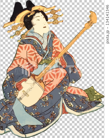 Courtesan playing the shamisen 134141346
