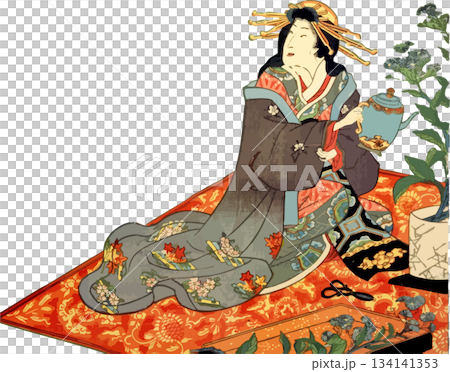 一位女士正在享受插花的樂趣 134141353